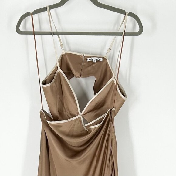 NWOT Reformation Poppies 100% Silk Cutout Maxi Dress in Croissant - Picture 4 of 9